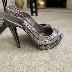 Pelle Moda Vero Cuoio Rhinestone Platform Slingback Heel Gunmetal Gray Womens 8M